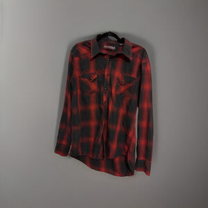 Men's Red/black Plaid Casual Button Down Shirt, cowboy